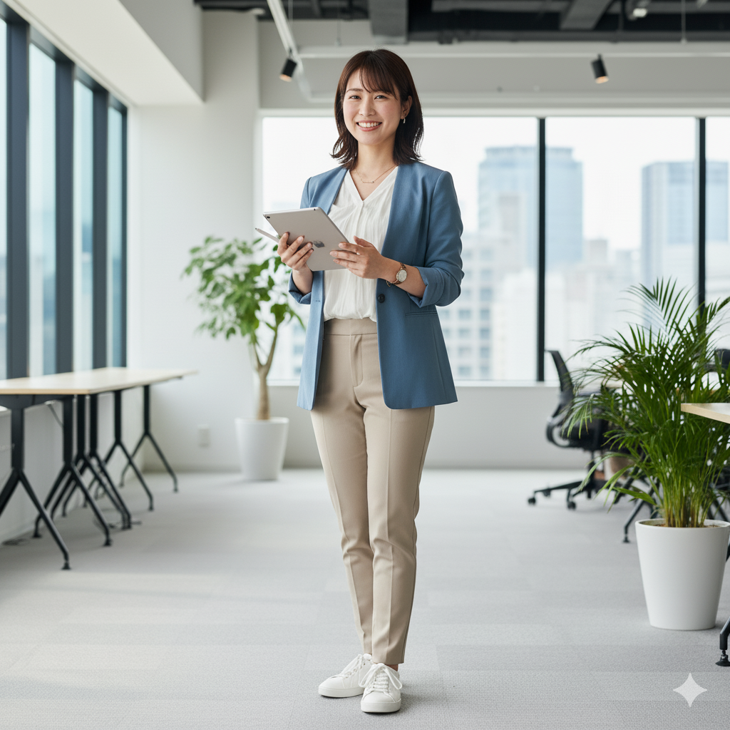 スタイリング事例：信頼感と抜け感を両立したオフィスカジュアルコーデ